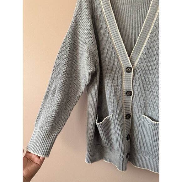 Old Navy Varsity Chunky Knit Raglan Button Down Cardigan Grey Cozy Preppy 3x - Picture 9 of 9